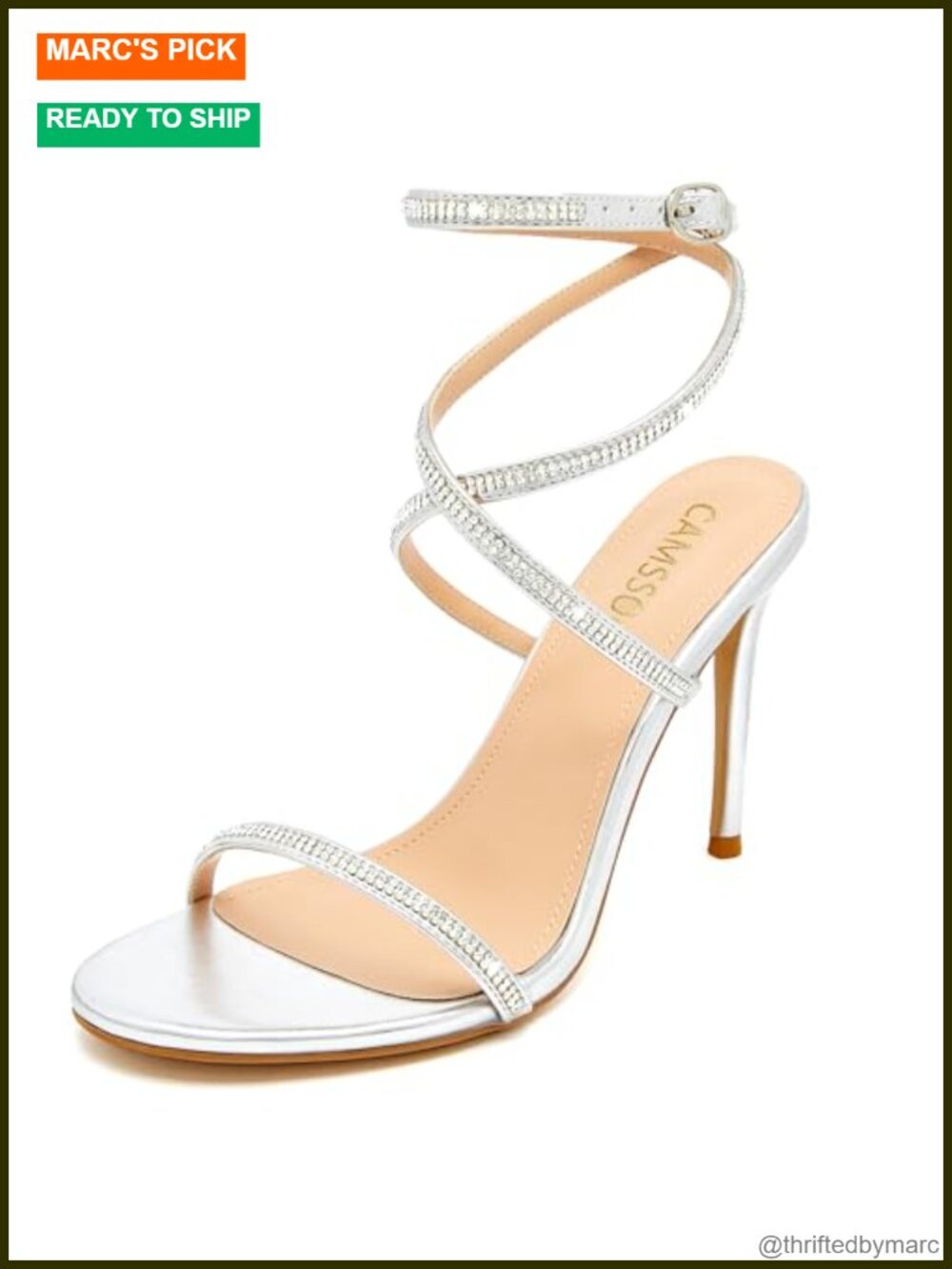 Women's Rhinestone Strappy Stiletto Heeled Sandals Faux Leather